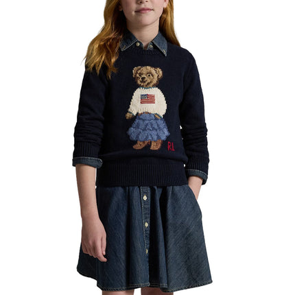 Polo Ralph Lauren Girl's Polo Bear Cotton Sweater Hunter Navy