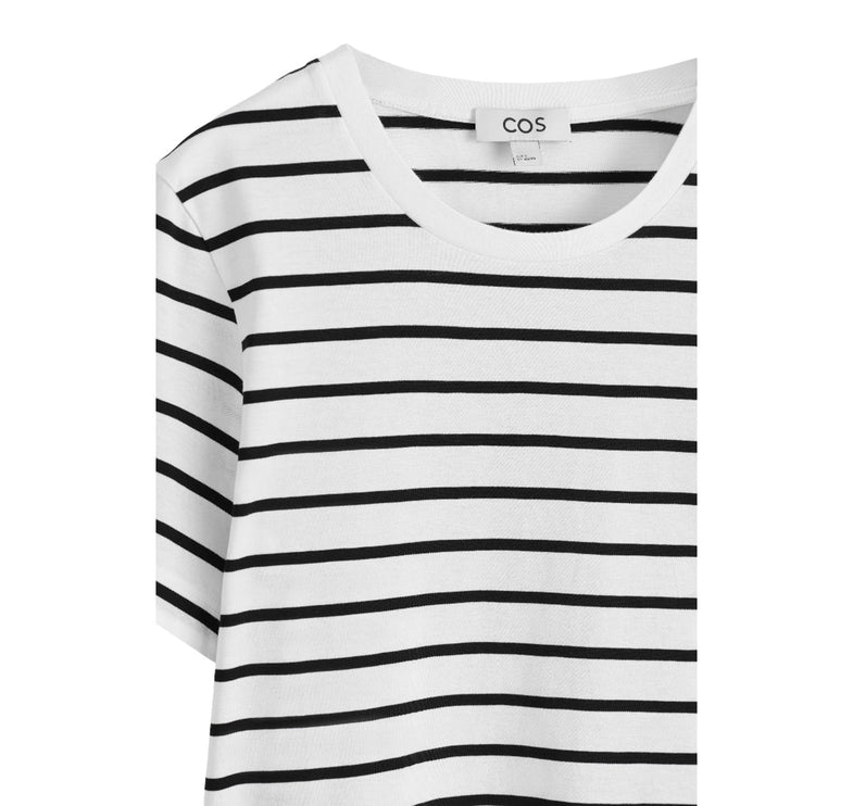 COS Women's Crew-Neck Cotton T-Shirt White/Striped