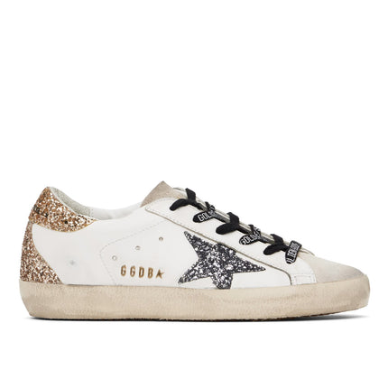 Golden Goose Women's Super Star Sneakers with Gold Glittery and Silver Star