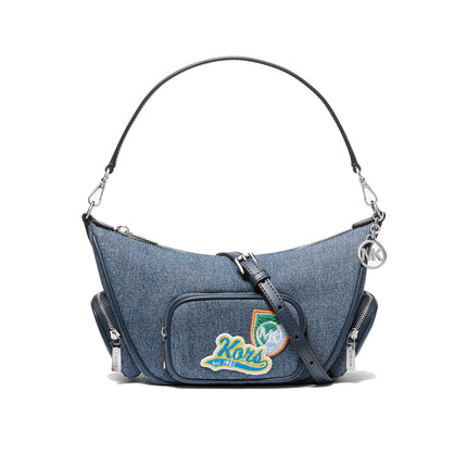 Michael Kors Women's Merritt Small Embellished Denim Convertible Crossbody Bag Washed Denim