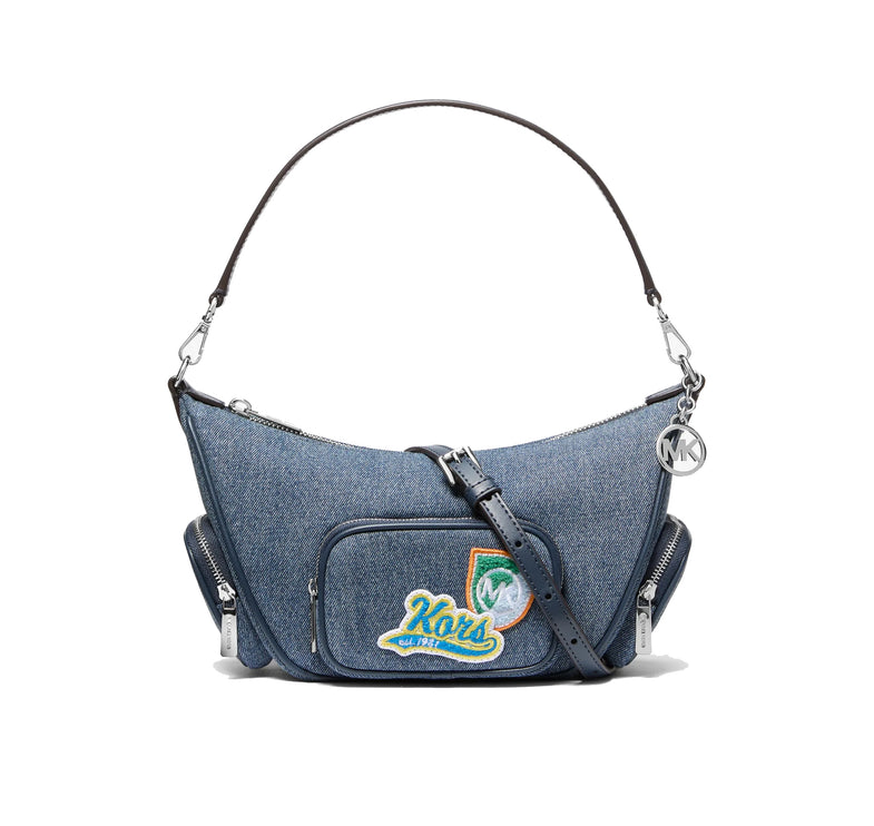 Michael Kors Women's Merritt Small Embellished Denim Convertible Crossbody Bag Washed Denim