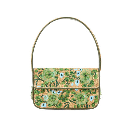 STAUD Women's Tommy Beaded Bag Moss Floral Tapestry