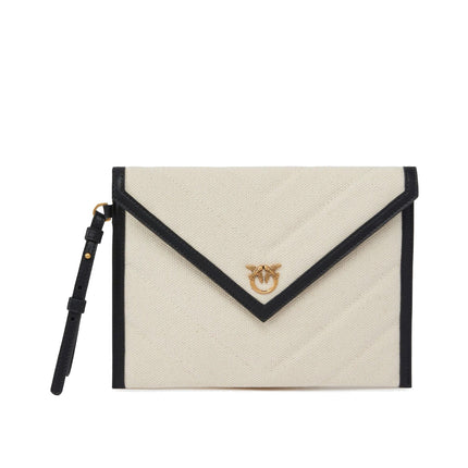 Pinko Women's Canvas Handbag With Printed Leather Trim Black