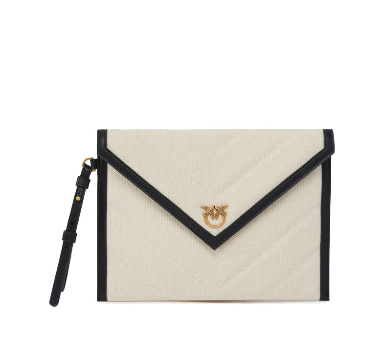 Pinko Women's Canvas Handbag With Printed Leather Trim Black