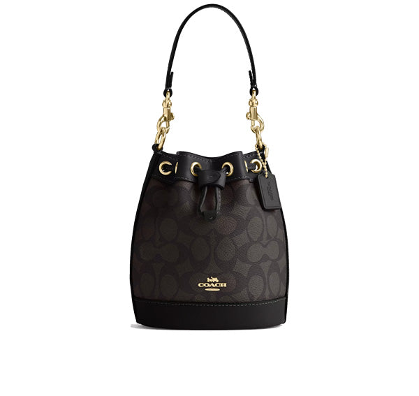 Coach Women's Mini Bucket Bag In Signature Canvas Gold/Walnut/Black