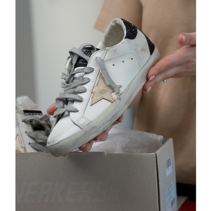Golden Goose Women's Super Star Sneakers with Gold Star and Black Glitter
