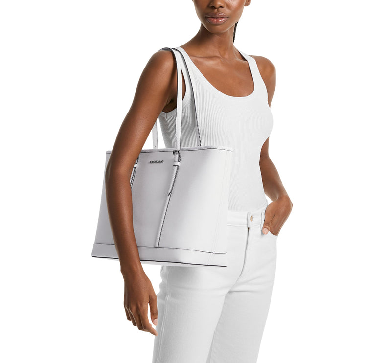 Michael Kors Women's Jet Set Travel Large Saffiano Leather Tote Bag Optic White