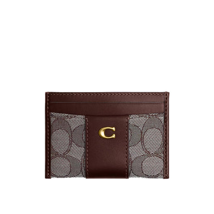 Coach Women's Essential Card Case In Signature Jacquard Brass/Oak Maple