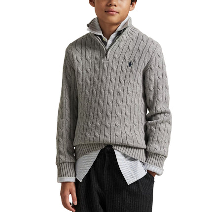 Polo Ralph Lauren Boy's Cable-Knit Cotton Quarter-Zip Sweater Andover Heather