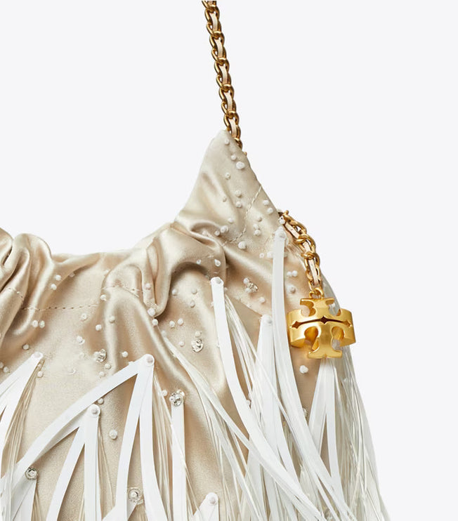 Tory Burch Women's Mini Fleming Feather Hobo Bag Stone