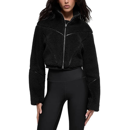 alo Women's Sherpa Cropped Slope Side Jacket Black