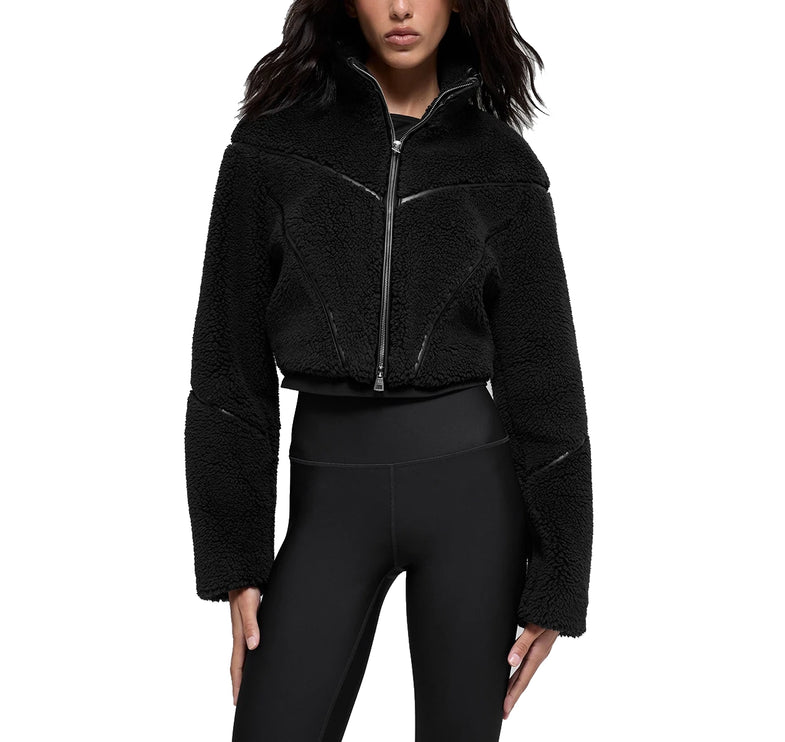 alo Women's Sherpa Cropped Slope Side Jacket Black