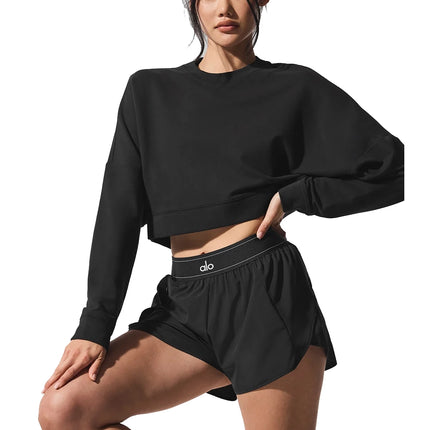 alo Women's Cropped Sway Crew Neck Pullover Black