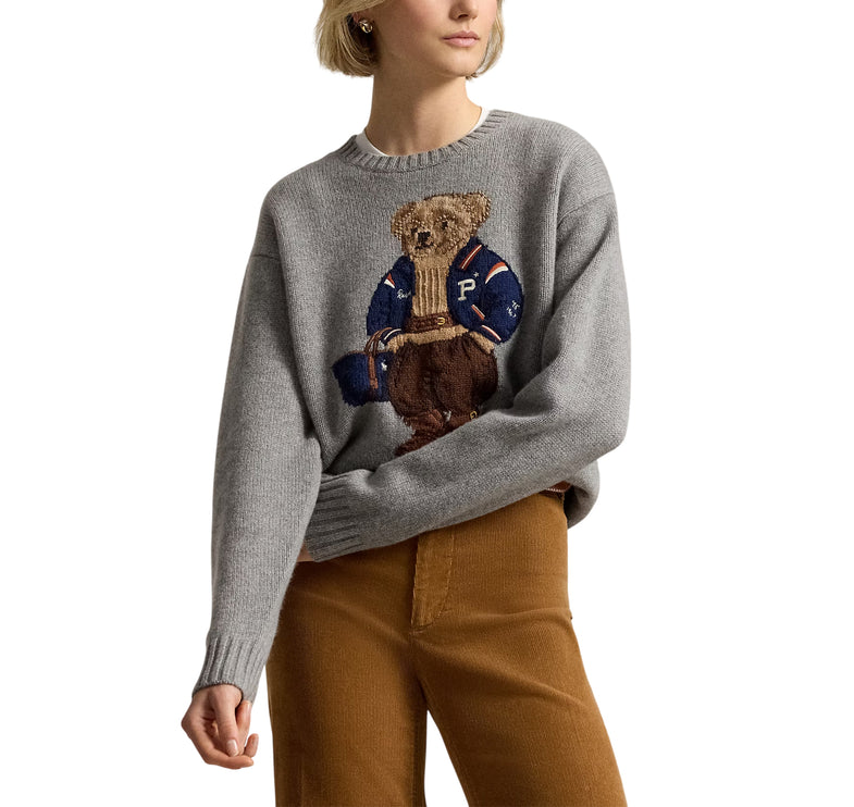 Polo Ralph Lauren Women's Polo Bear Wool-Cashmere Sweater Gray Heather