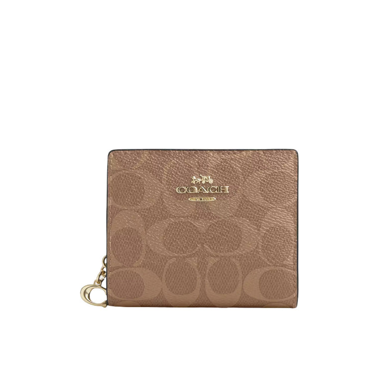 Coach Women's Snap Wallet In Signature Canvas Gold/Tan/Brown