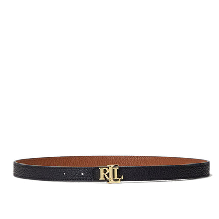 Polo Ralph Lauren Women's Logo Reversible Leather Skinny Belt Black/Lauren Tan/Gold - Hemen Kargoda