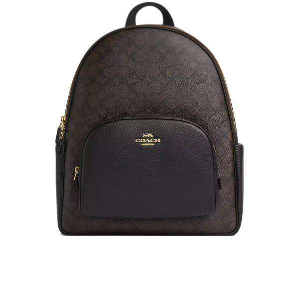 Coach Women's Large Court Backpack In Signature Canvas Gold/Walnut/Black