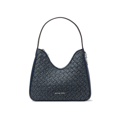 Michael Kors Women's Nayla Small Woven Signature Logo Hobo Shoulder Bag Admiral