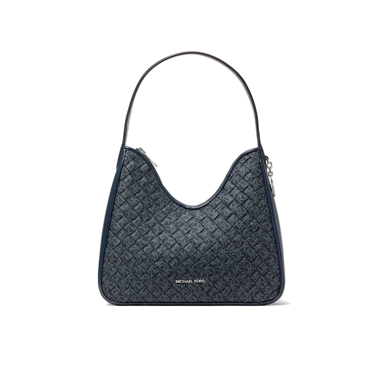 Michael Kors Women's Nayla Small Woven Signature Logo Hobo Shoulder Bag Admiral