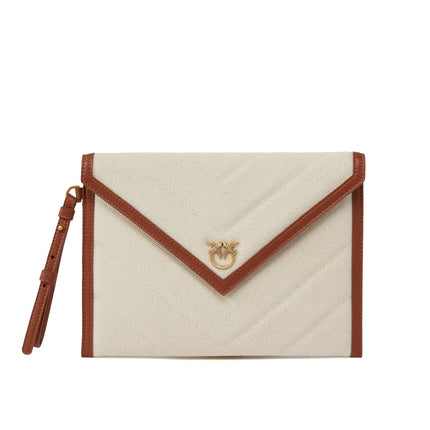 Pinko Women's Canvas Handbag With Printed Leather Trim Brown