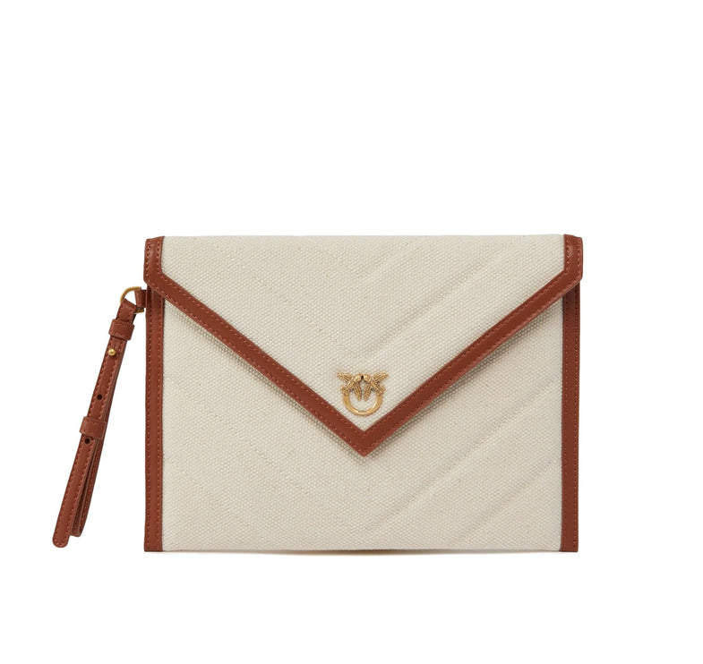 Pinko Women's Canvas Handbag With Printed Leather Trim Brown