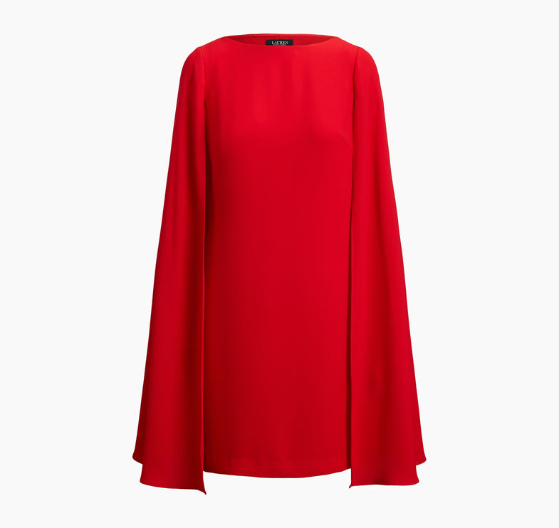 Polo Ralph Lauren Women's Cape Georgette Cocktail Dress Cruise Red