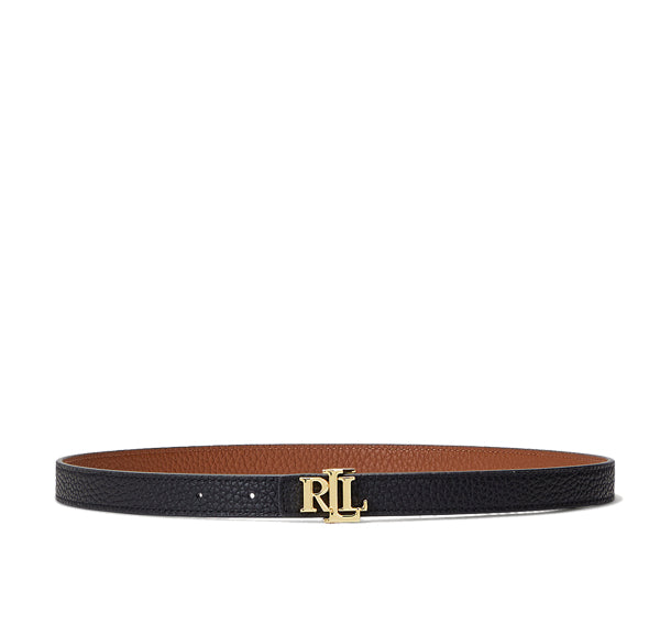 Polo Ralph Lauren Women's Logo Reversible Leather Skinny Belt Black/Lauren Tan/Gold