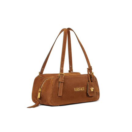 Versace Women's Versace Tag Suede Medium Bowling Bag Brown