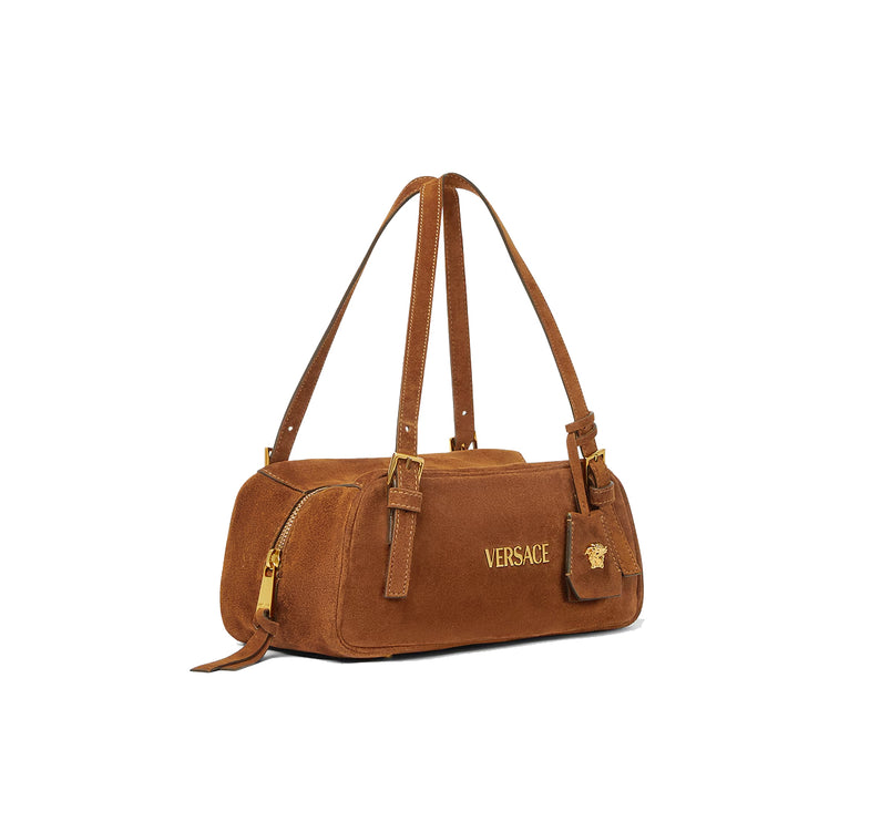 Versace Women's Versace Tag Suede Medium Bowling Bag Brown