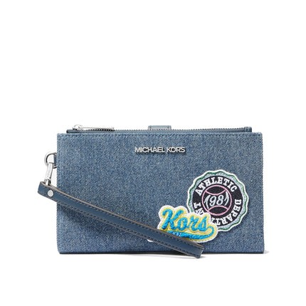 Michael Kors Women's Jet Set Travel Embellished Denim Wristlet Washed Denim