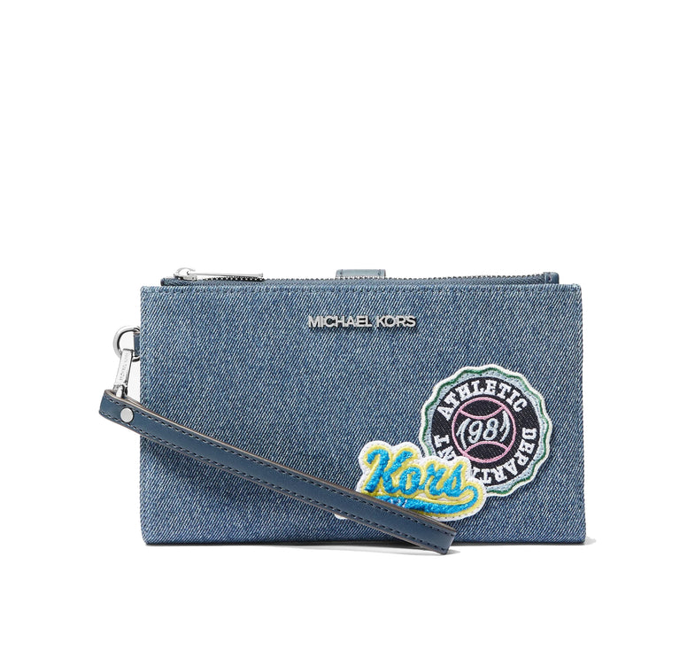 Michael Kors Women's Jet Set Travel Embellished Denim Wristlet Washed Denim