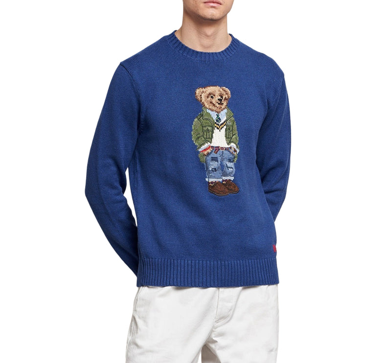 Polo Ralph Lauren Men's Knitted Bear Sweater Beach Royal - Hızlı Teslimat