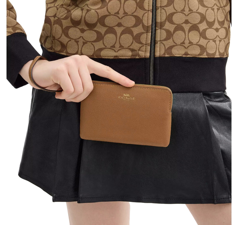 Coach Women's Corner Zip Wristlet Gold/Honey Brown