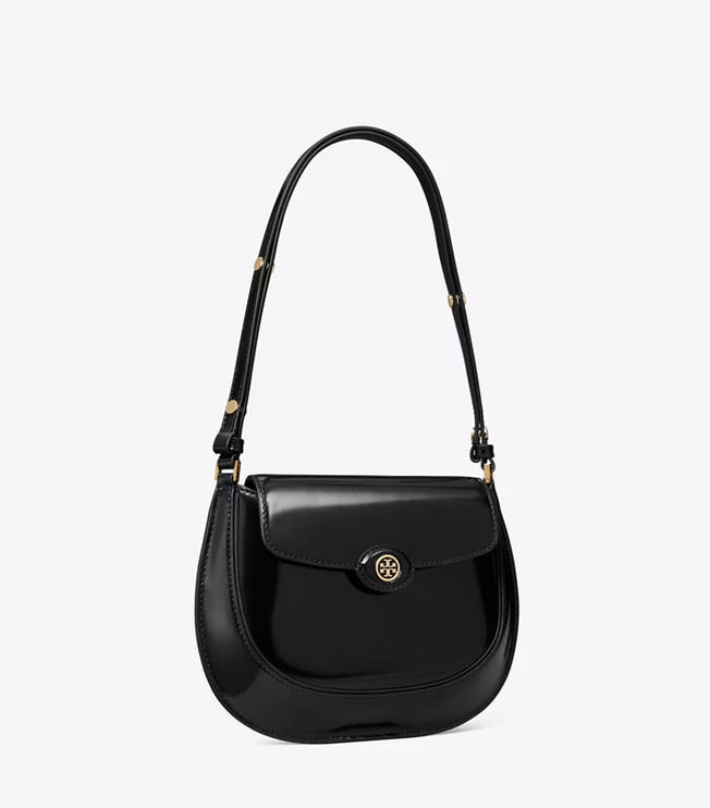 Tory Burch Women's Robinson Spazzolato Small Flap Bag Black