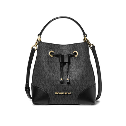 Michael Kors Women's Mercer Small Logo Bucket Bag Black/Gold