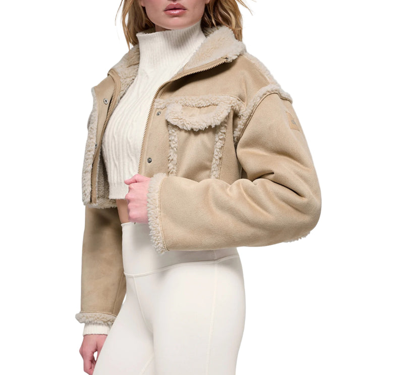 alo Women's Faux Shearling Snowfall Cropped Jacket Woodland Tan