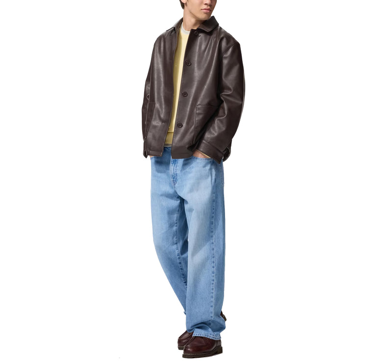 Uniqlo Unisex Coated Relaxed Shirt Jacket 39 Dark Brown