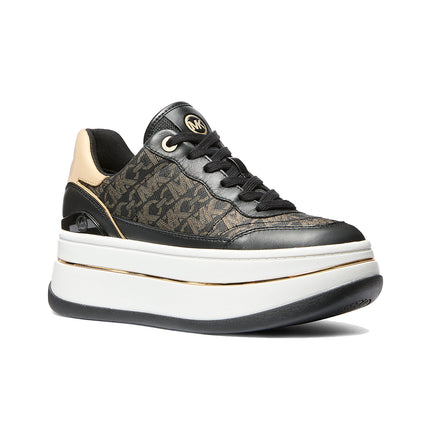 Michael Kors Women's Hayes Metallic Empire Monogram and Leather Trainer Black/Pale Gold