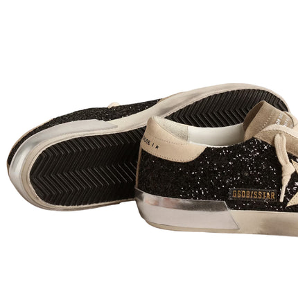 Golden Goose Women's Super Star in Black Glitter with Cream Star and Suede Inserts