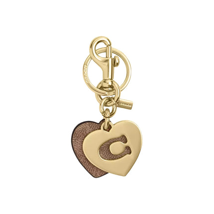 Coach Women's Hearts Key Ring In Signature Canvas Gold/Tan/Brown