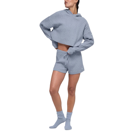 alo Women's Cable Knit Winter Bliss Hoodie Winter Frost