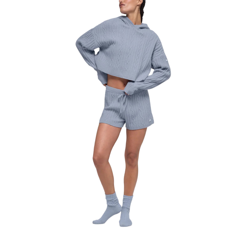 alo Women's Cable Knit Winter Bliss Hoodie Winter Frost