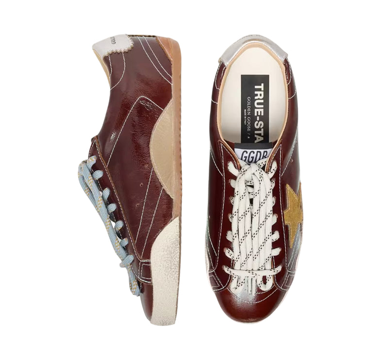 Golden Goose Women's True Star in Burgundy Naplak with Suede Star and Silver Nappa Heel Tab