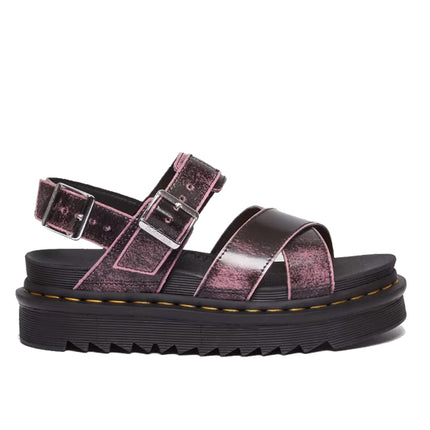 Dr. Martens Women's Voss II Distressed Leather Platform Sandals Black/Fondant Pink