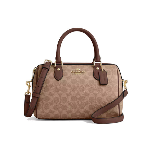 Coach Women's Rowan Satchel Bag In Signature Canvas Gold/Tan/Brown