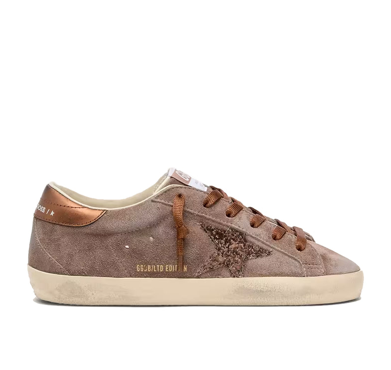 Golden Goose Women's Super-Star Star LTD in Brown Suede with Brown Glitter Star
