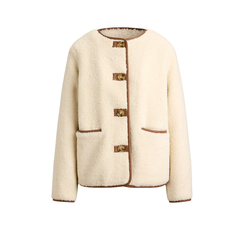 Polo Ralph Lauren Women's Faux-Leather-Trim Faux-Fur Teddy Coat Cream