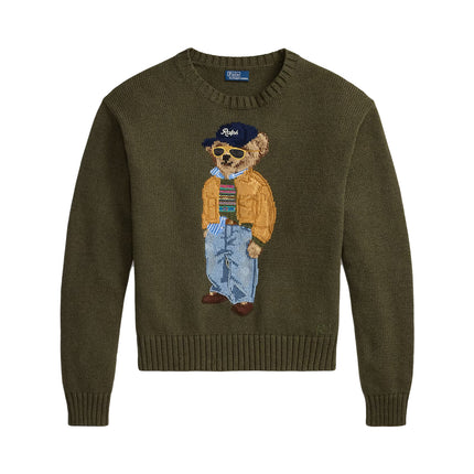 Polo Ralph Lauren Women's Polo Bear Cotton Crewneck Sweater Marled Olive