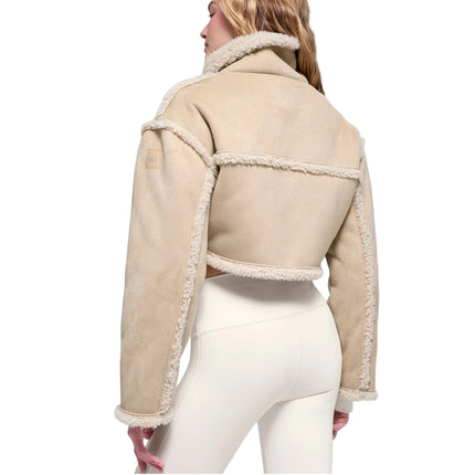 alo Women's Faux Shearling Snowfall Cropped Jacket Woodland Tan