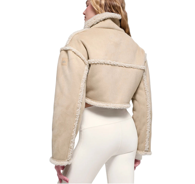 alo Women's Faux Shearling Snowfall Cropped Jacket Woodland Tan